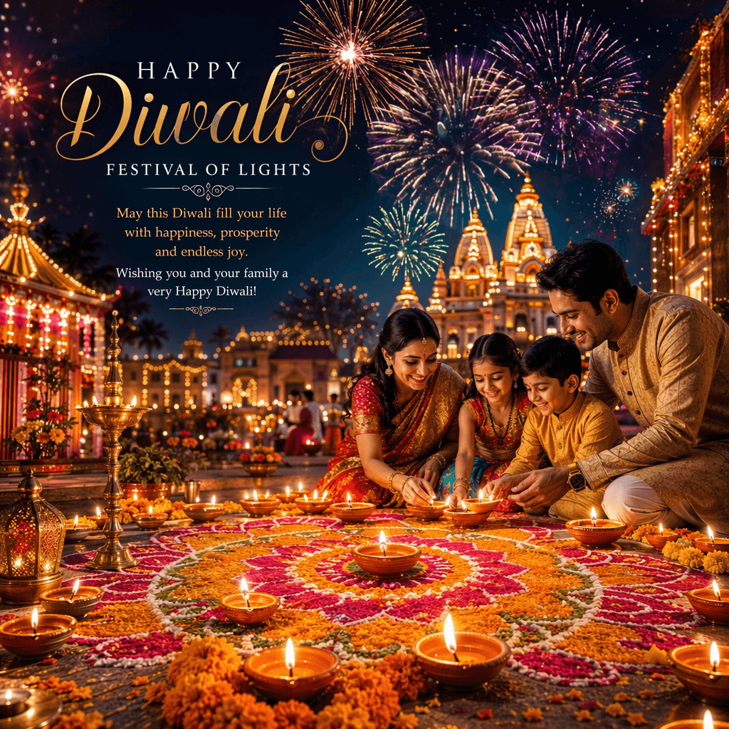 Vague prompt: "a beautiful Diwali celebration, festival of lights, diyas, fireworks, colorful"