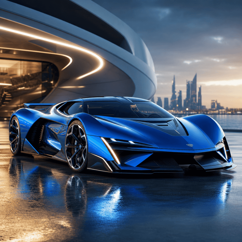 Vague prompt: "a cool futuristic sports car, blue, awesome design, high quality, 4k"
