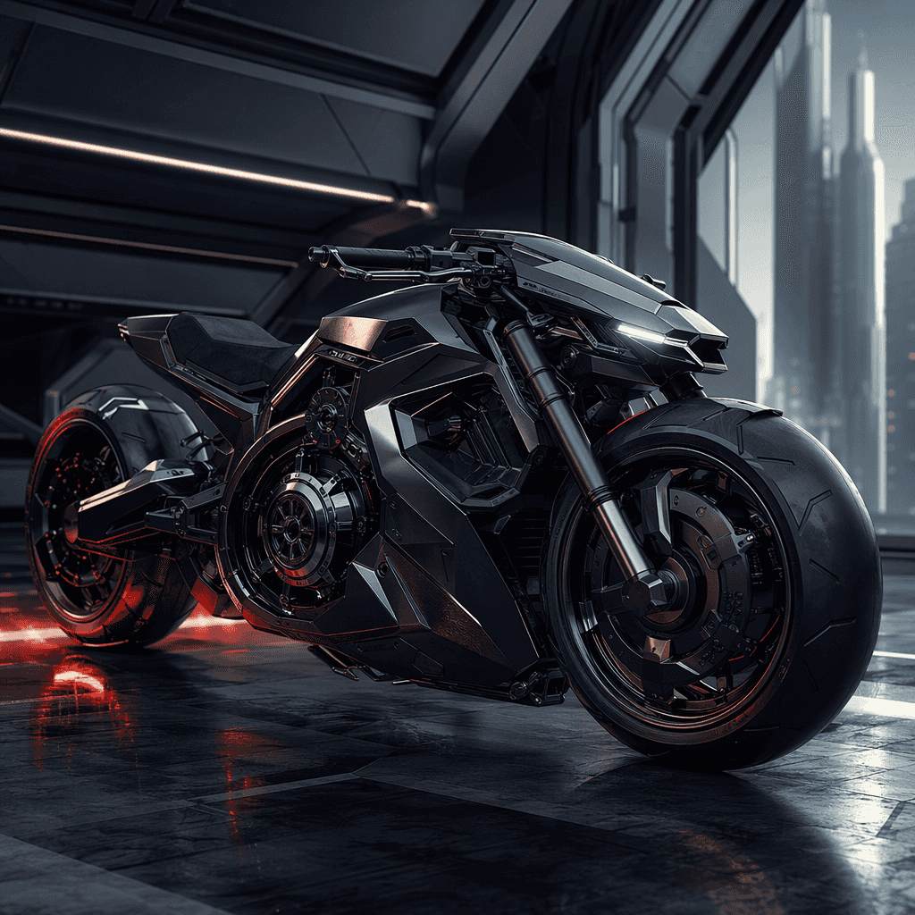 Vague prompt: "a cool futuristic motorcycle, epic, highly detailed, sharp focus, 8k"