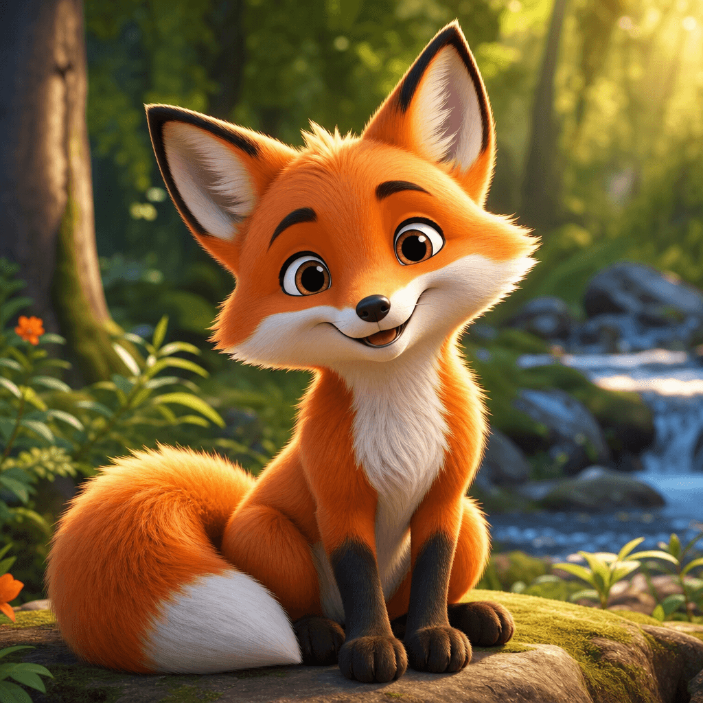Vague prompt: "a cartoon fox character, orange fur, friendly, cute"