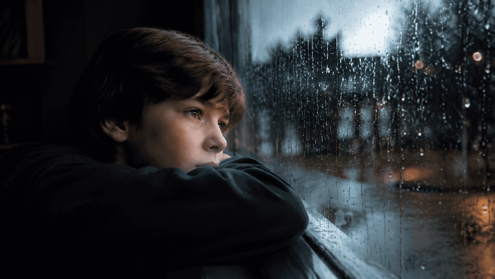 Boy at Rain Window Portrait