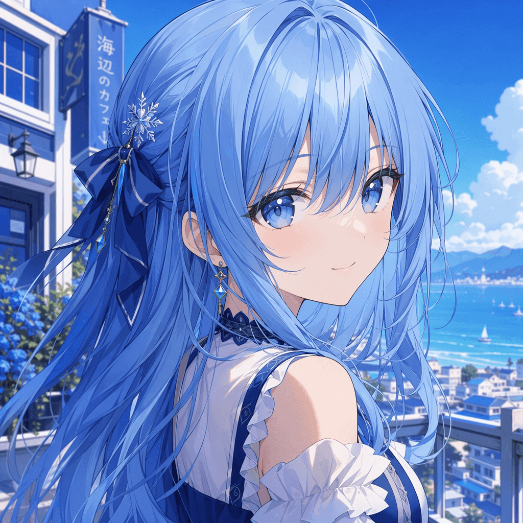 Vague prompt: "an anime girl with blue hair"