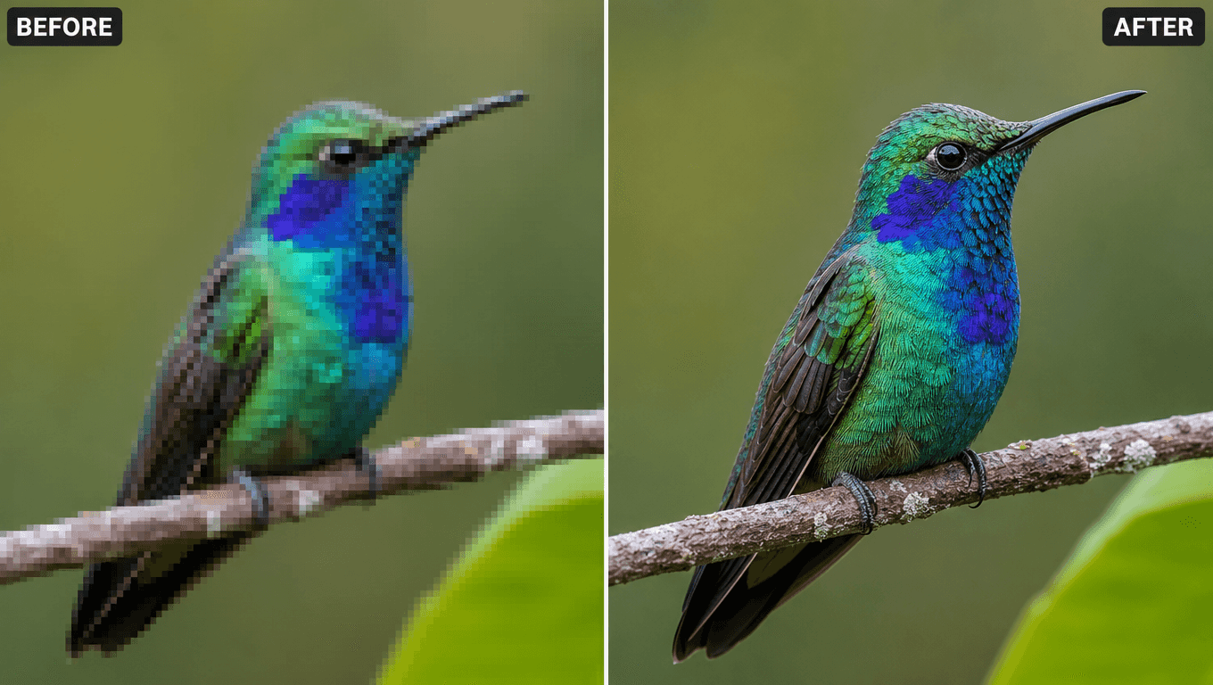 Before and after AI upscaling comparison