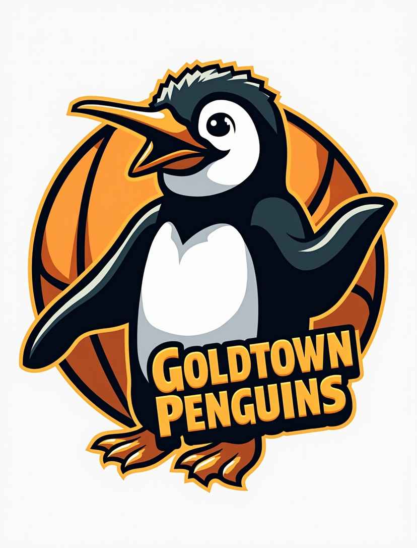 A logo for a basketball team called the "Goldtown Penguins"