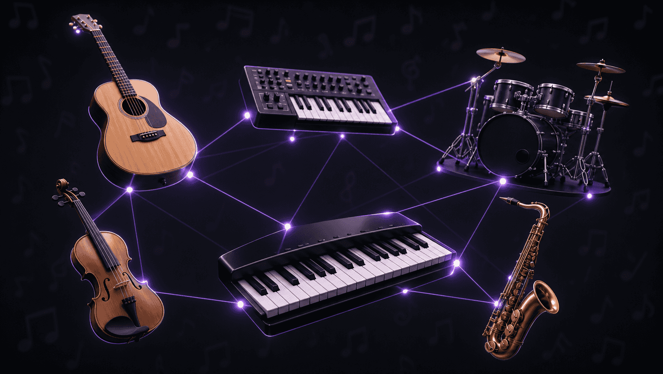 Various musical instruments available for AI music generation