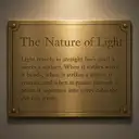 Brass museum plaque engraved with the heading The Nature of Light and a paragraph about light, made with GPT Image 2
