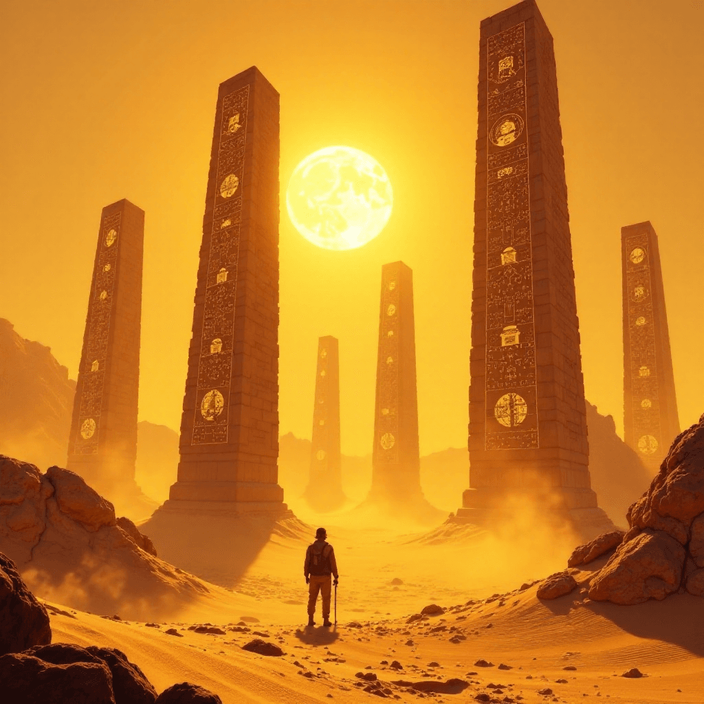 Eternal Desert with Floating Obelisks