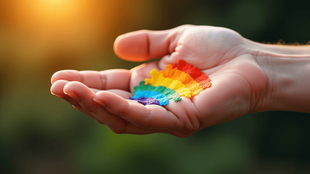 Hand holding rainbow