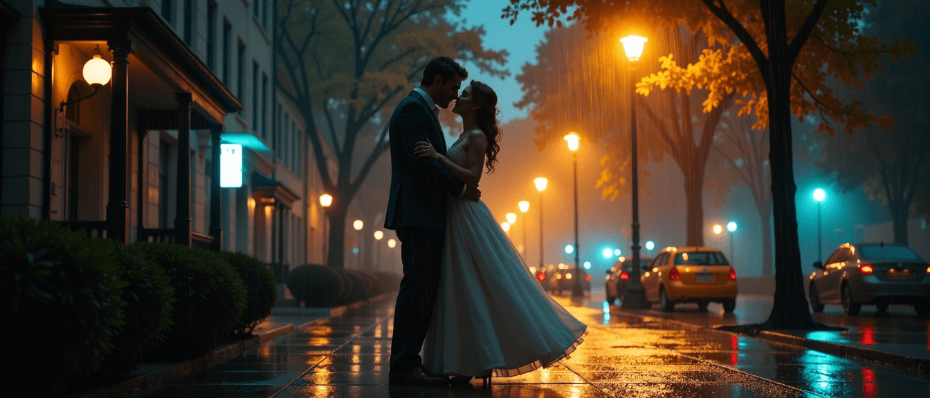 Couple dancing in rain