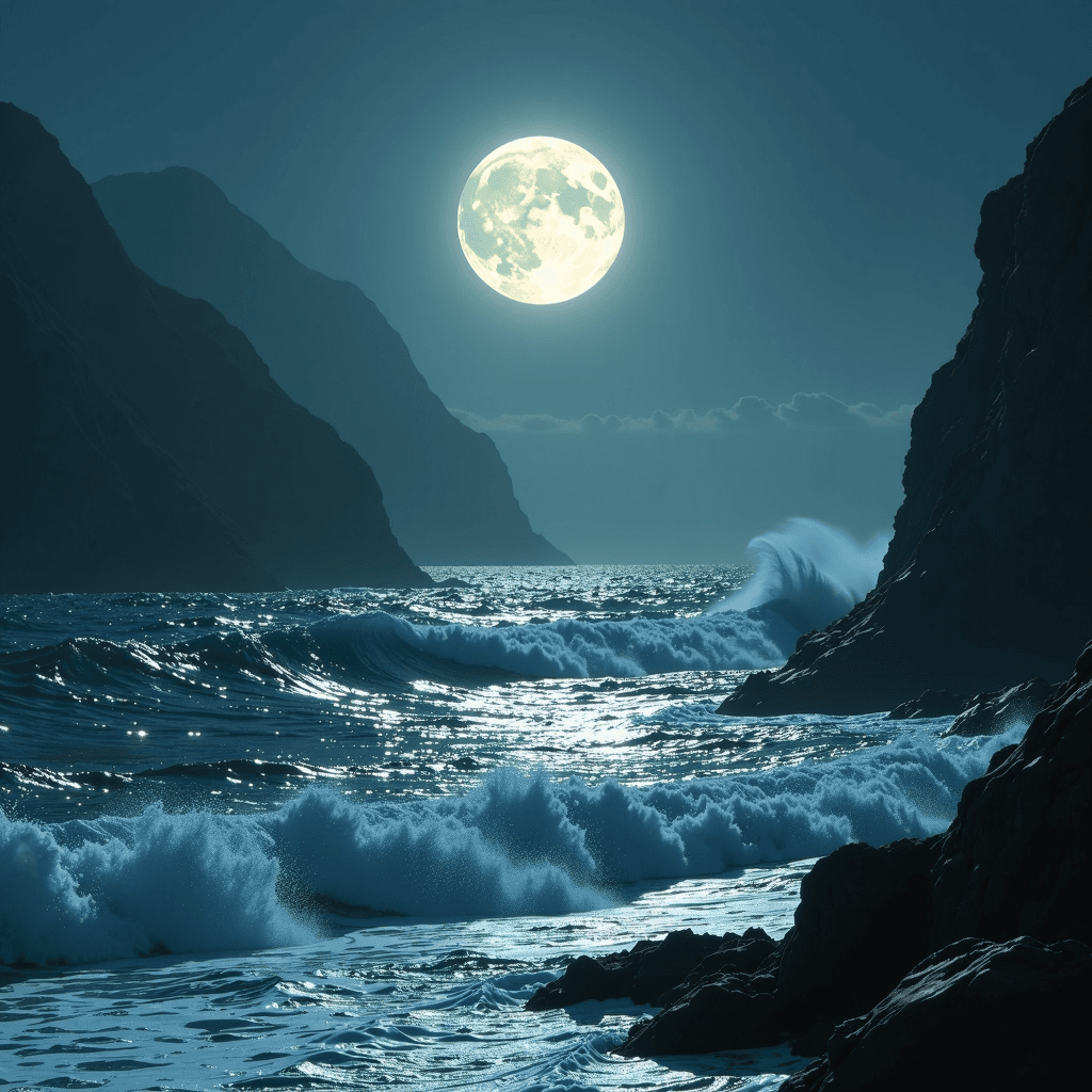 Moonlit ocean waves