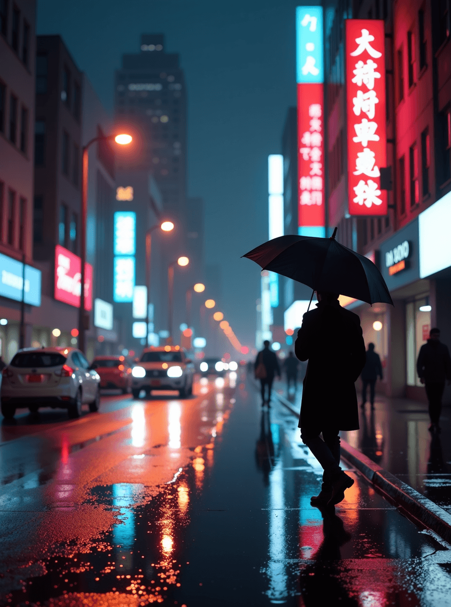 Cityscape with neon lights