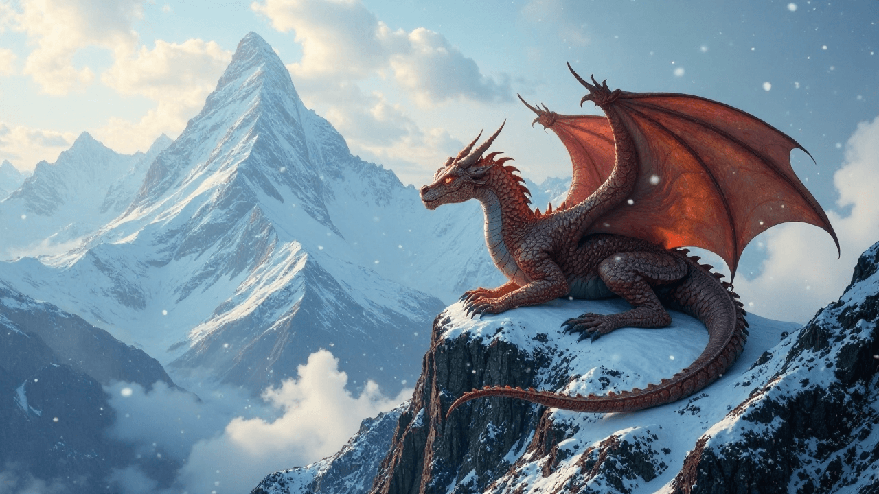 Ancient Dragon Perched on a Mountain Peak