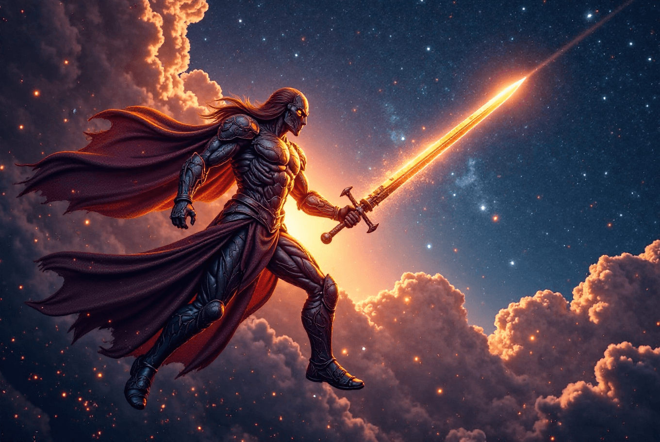 Celestial Warrior Battling in the Stars