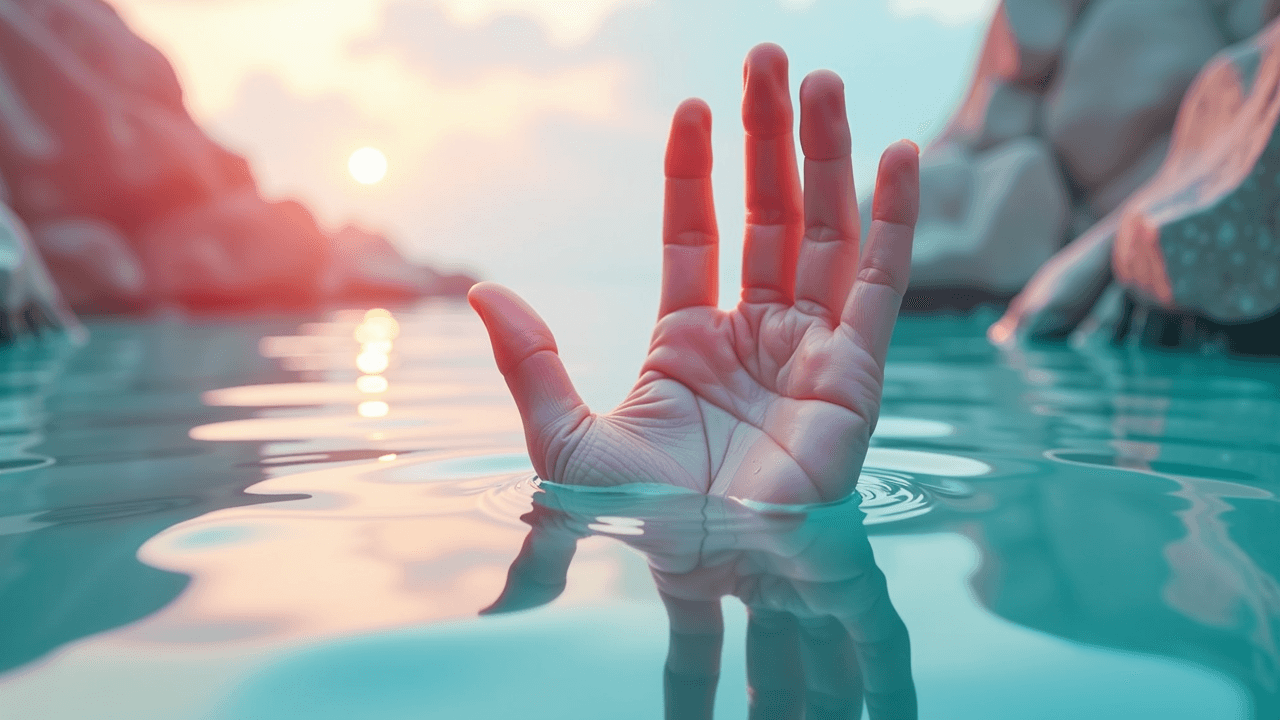 Surreal hand emerging from water