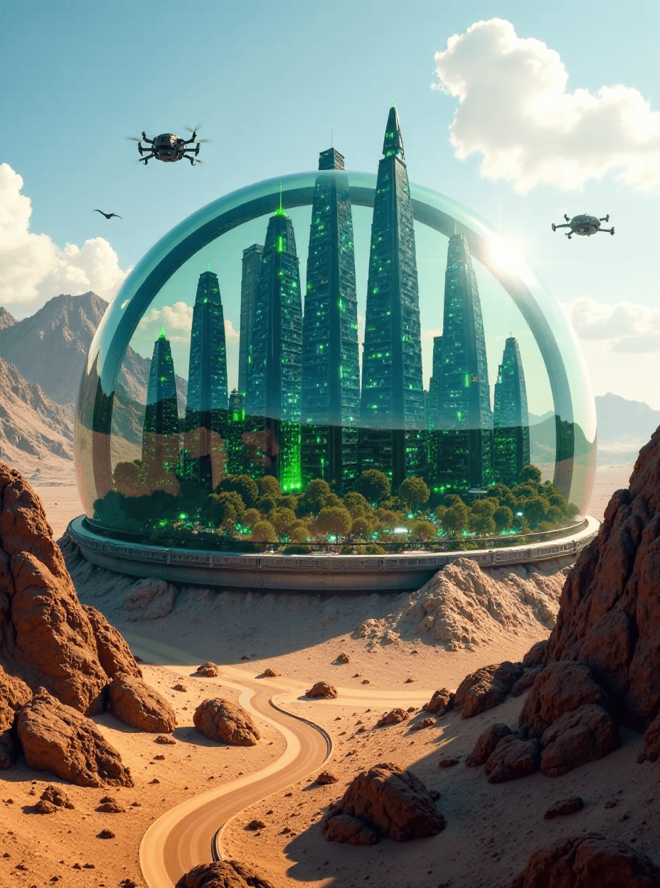 Futuristic City Under a Glass Dome