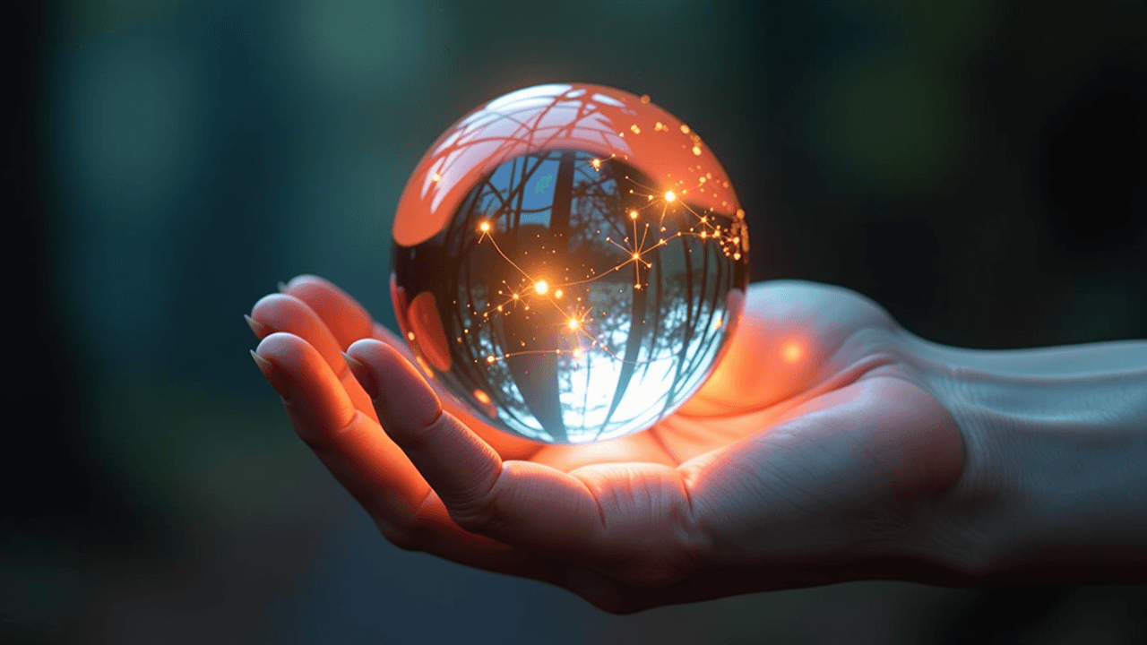 Hand holding crystal orb