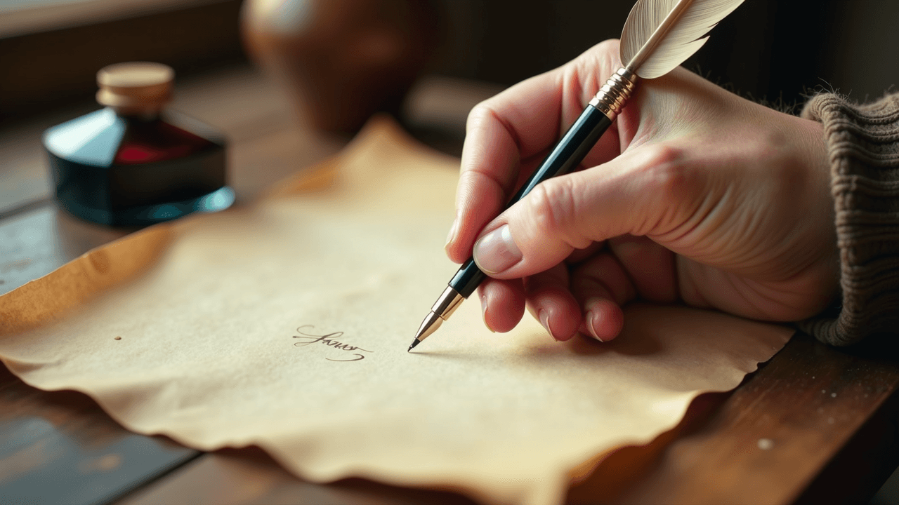 Hand holding quill