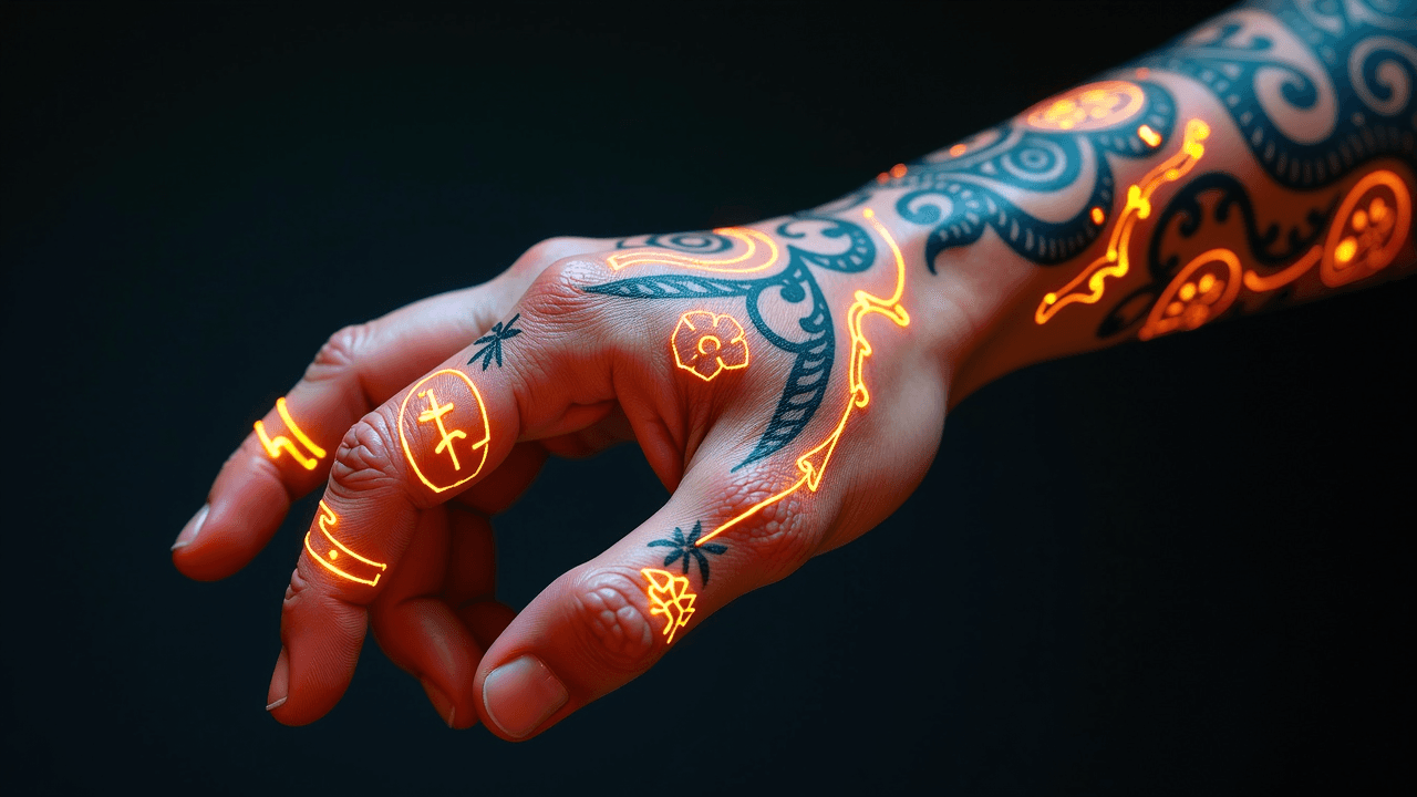Glowing tattooed hand
