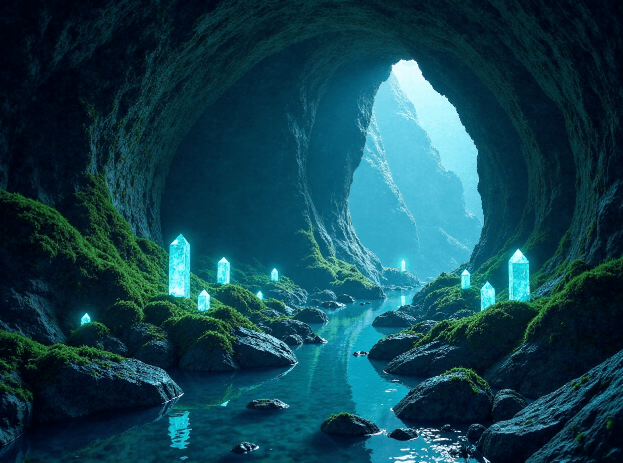 Enchanted Cave with Luminescent Crystals