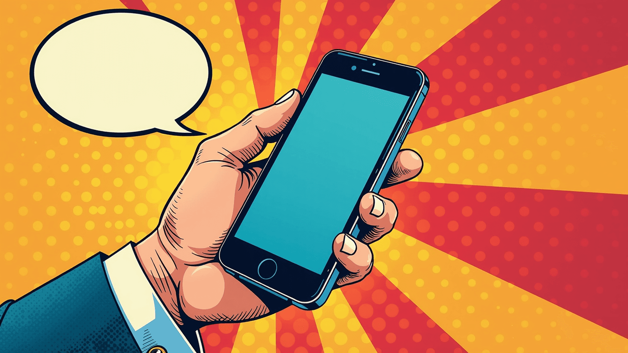 Pop art hand with smartphone