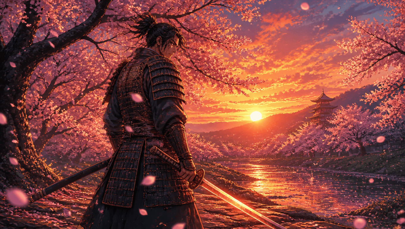 Fantasy Samurai in Cherry Blossom Grove