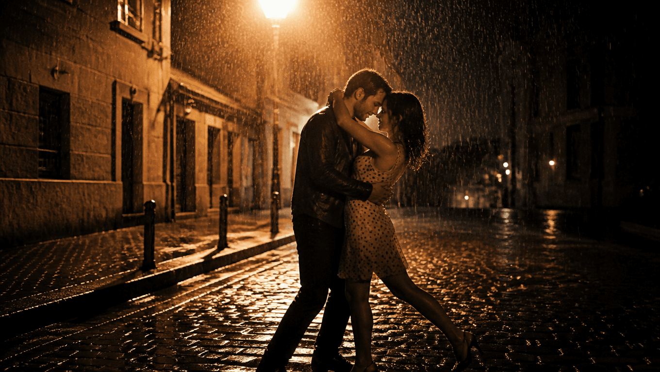 Couple dancing in rain
