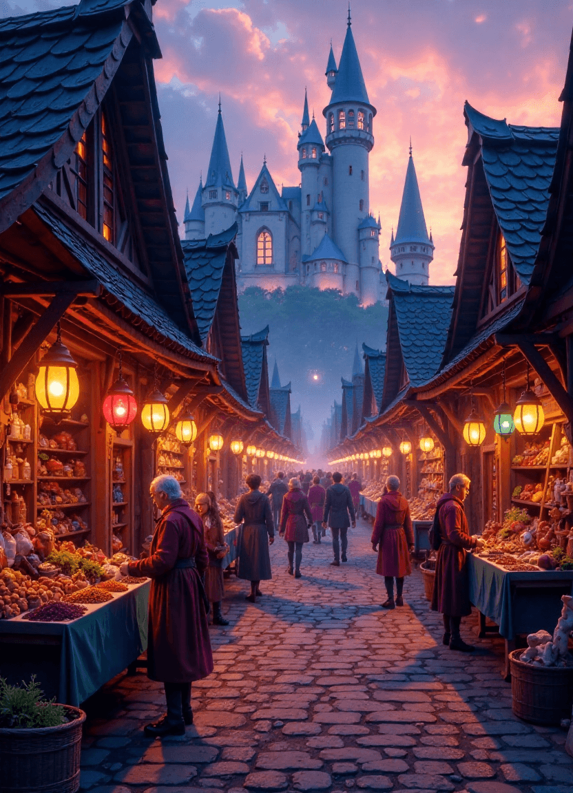 Fantasy Marketplace at Dusk