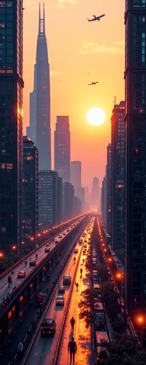 Futuristic Metropolis at Sunrise
