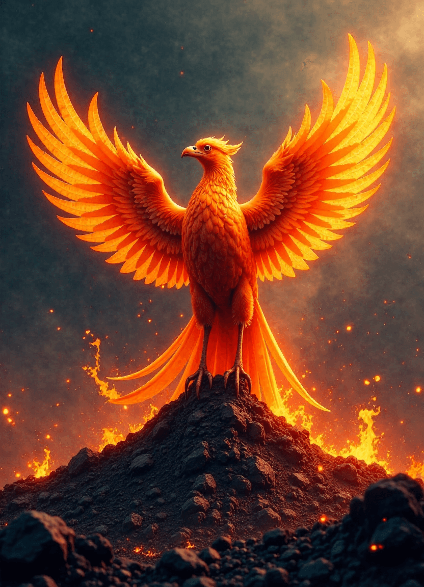 Phoenix Rebirth Amidst Flames