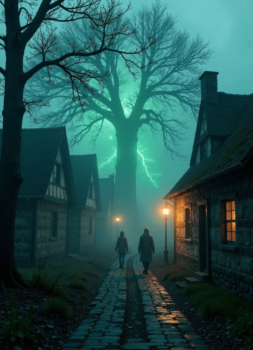 Ghostly Village in the Mist