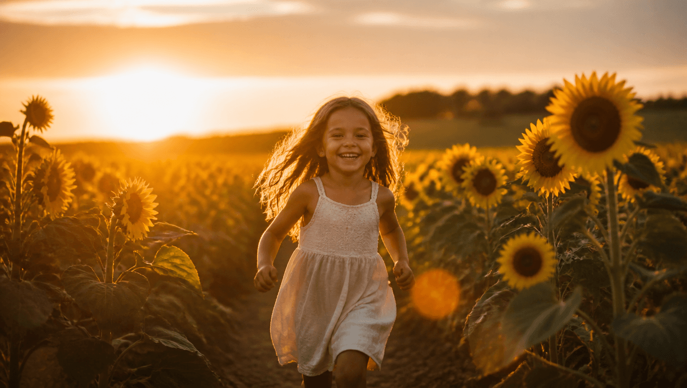 Child in sunflower field