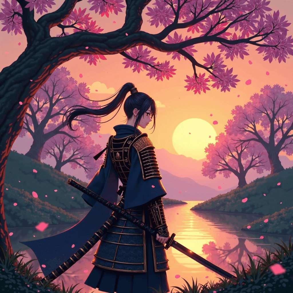 Fantasy Samurai in Cherry Blossom Grove