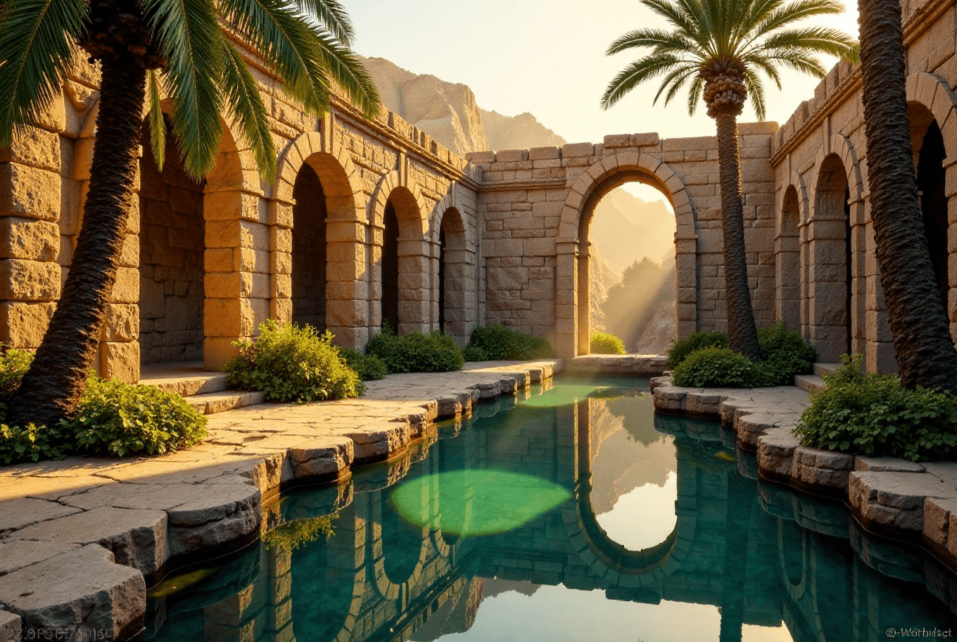 Ancient Ruins in a Desert Oasis