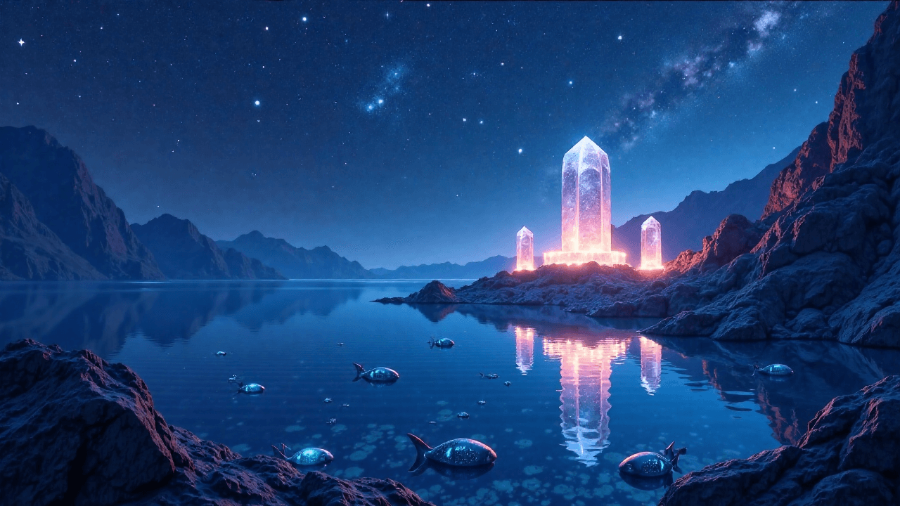 Galactic Ocean with Floating Temples