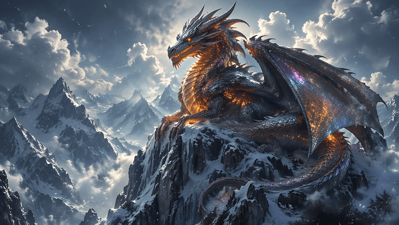 Ancient Dragon Perched on a Mountain Peak