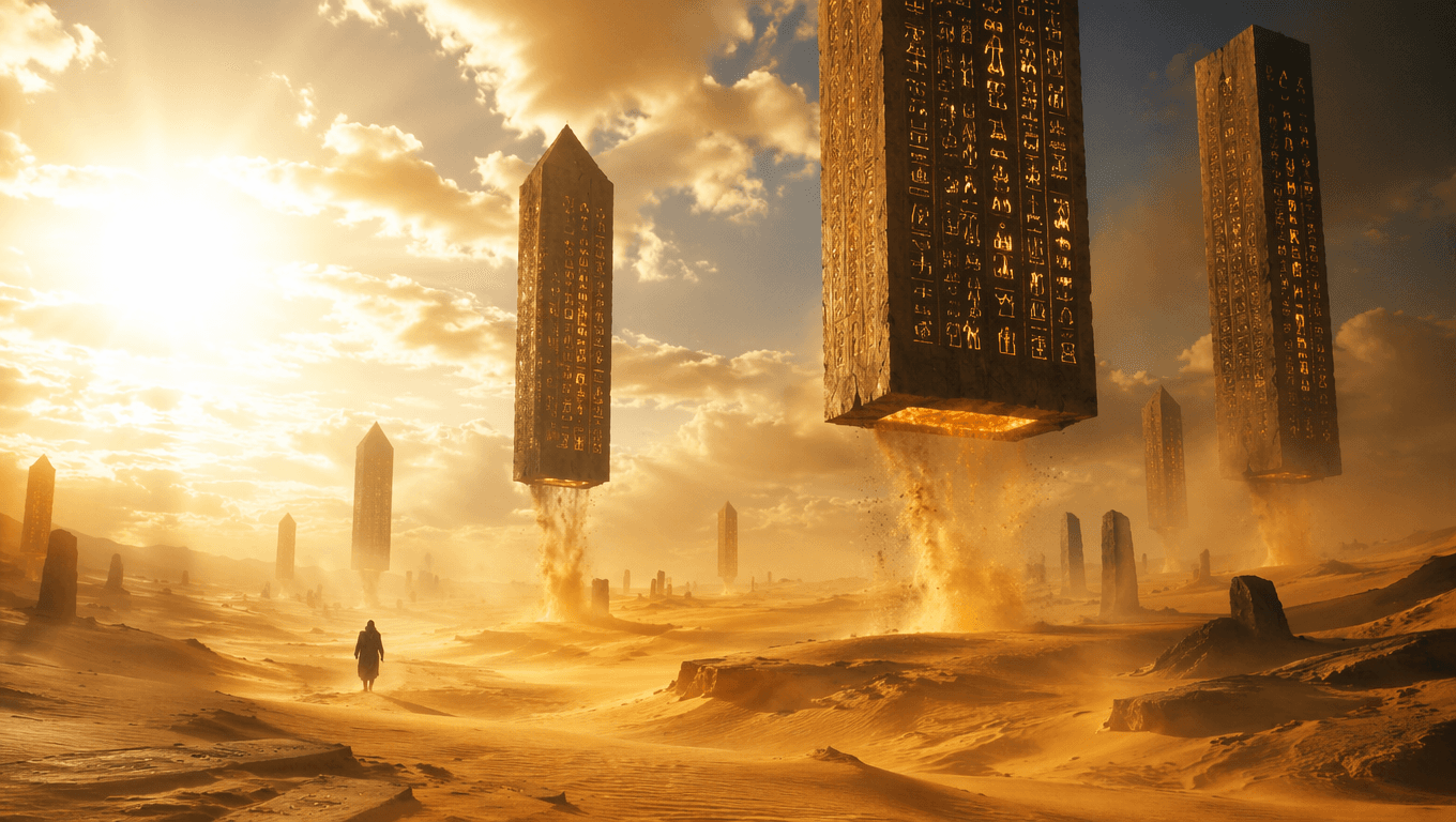 Eternal Desert with Floating Obelisks