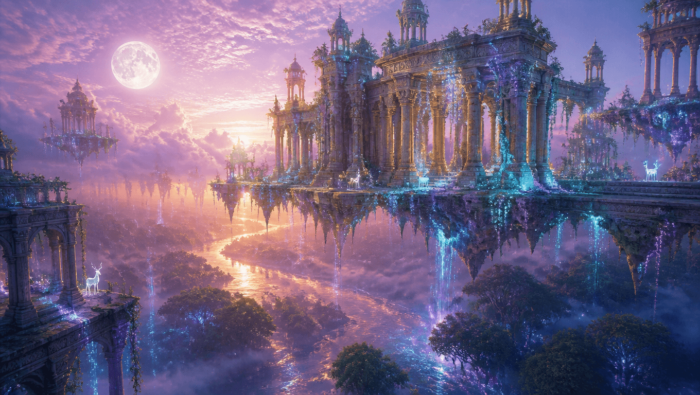 Ethereal Dreamscape of Floating Temples
