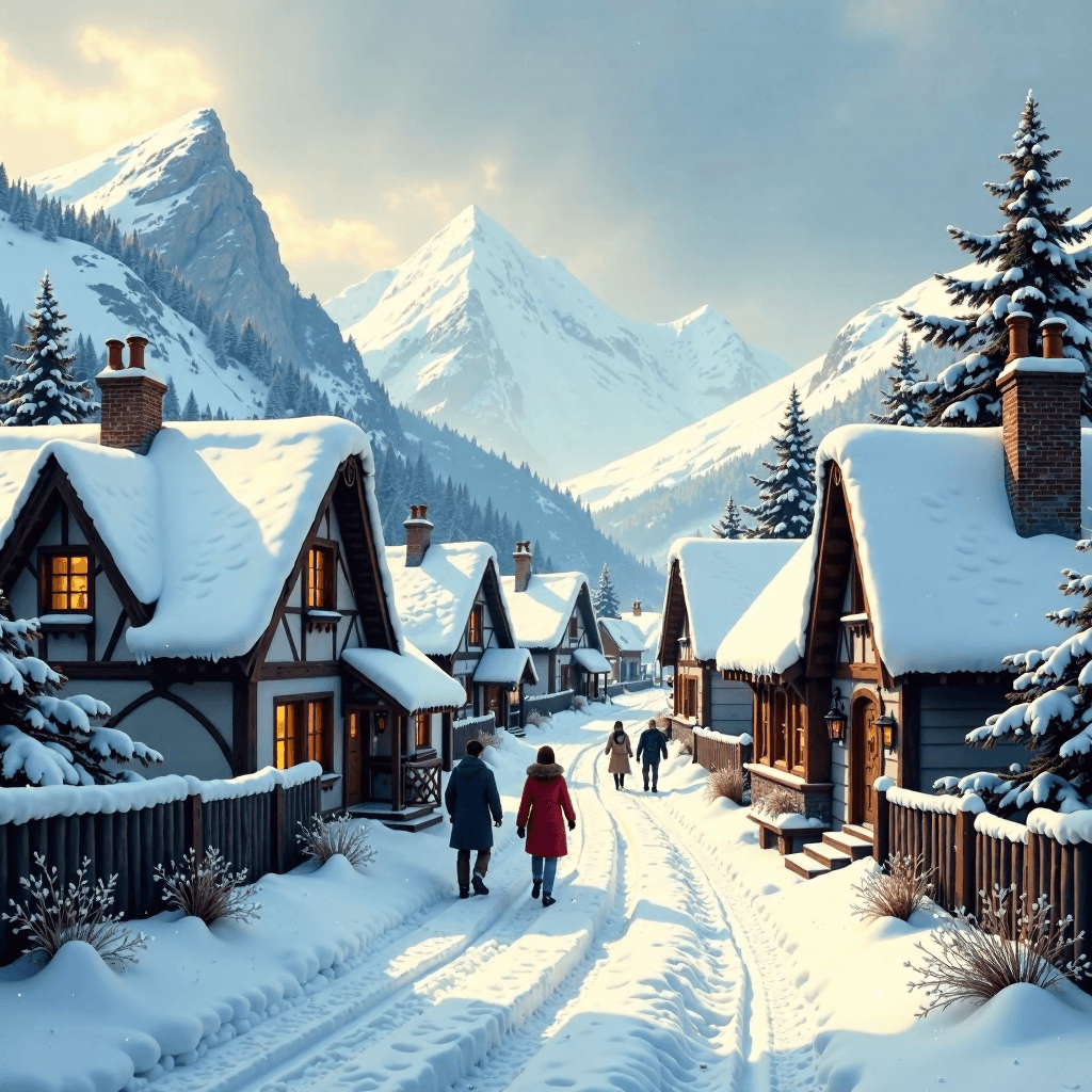 Snowy Village Scene