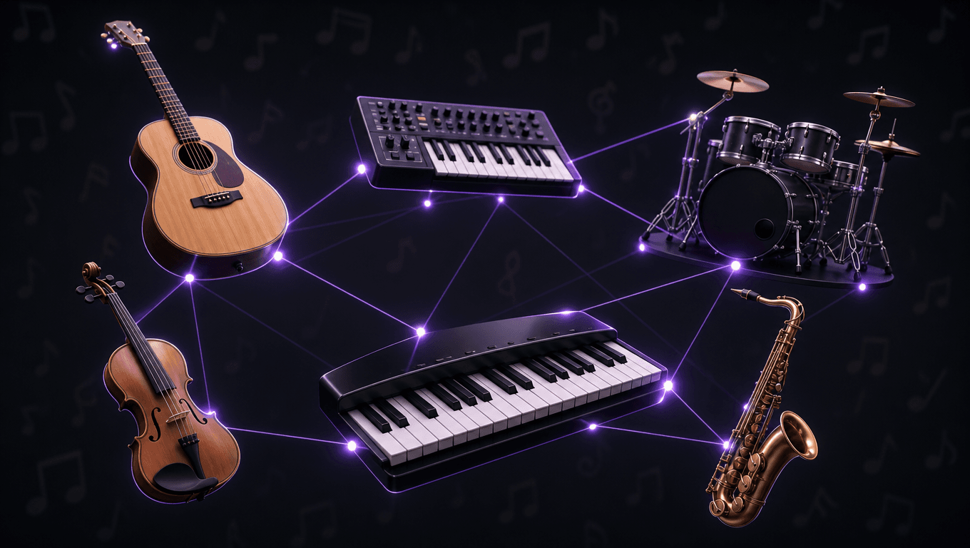 Various musical instruments available for AI music generation