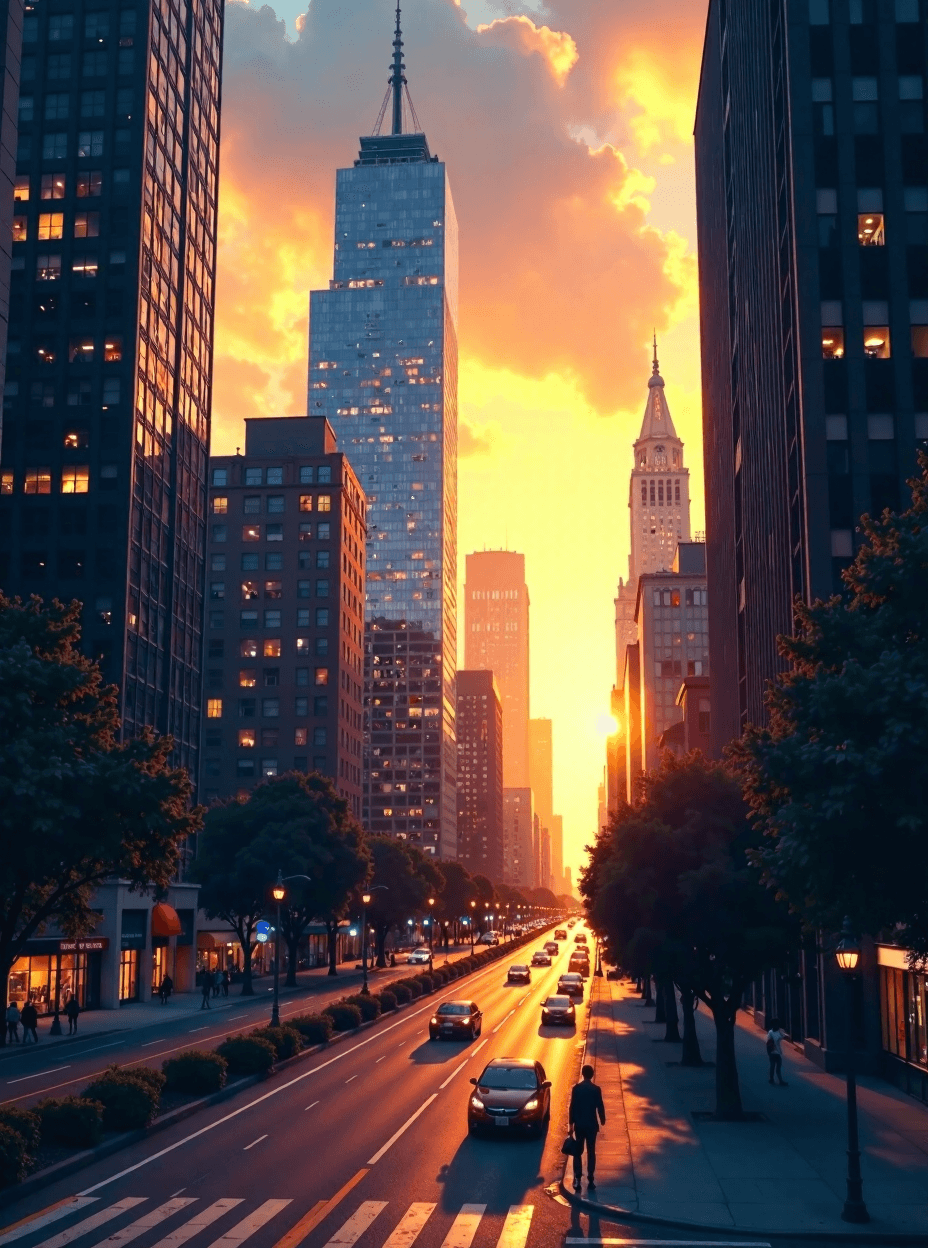 Urban Cityscape at Sunset