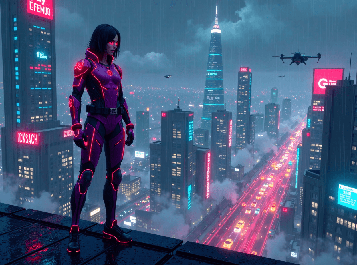 Cyberpunk Hero in a Futuristic City