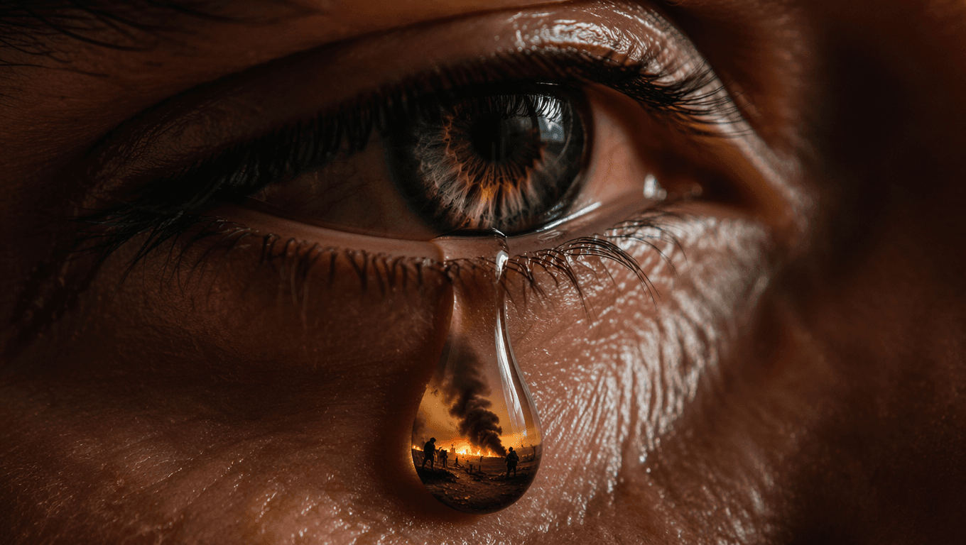 Tear with battlefield reflection