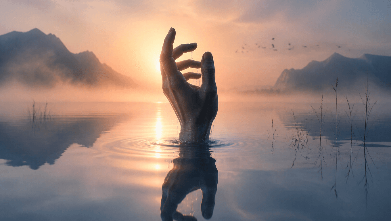 Surreal hand emerging from water