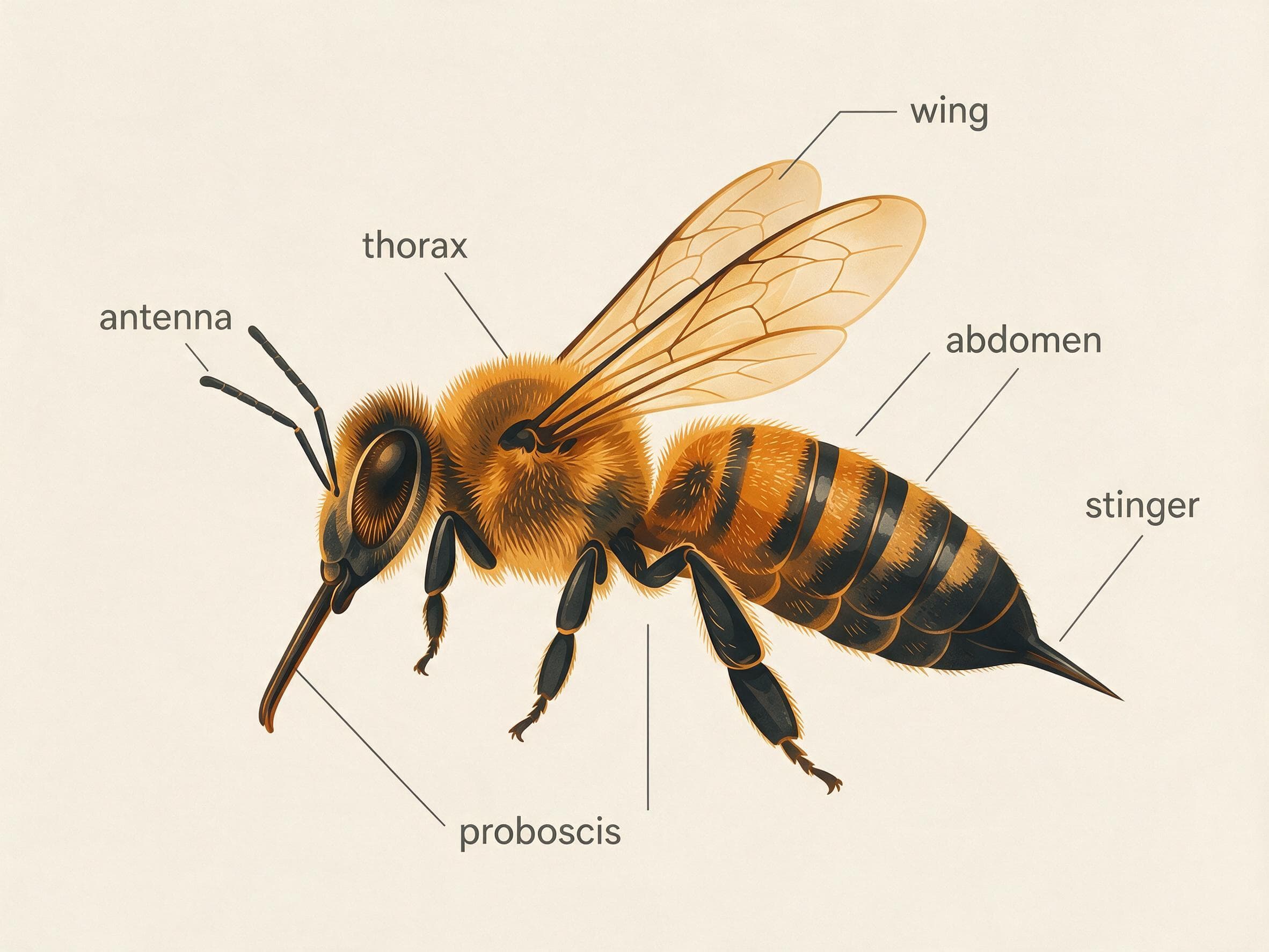 Labeled honeybee cross section infographic