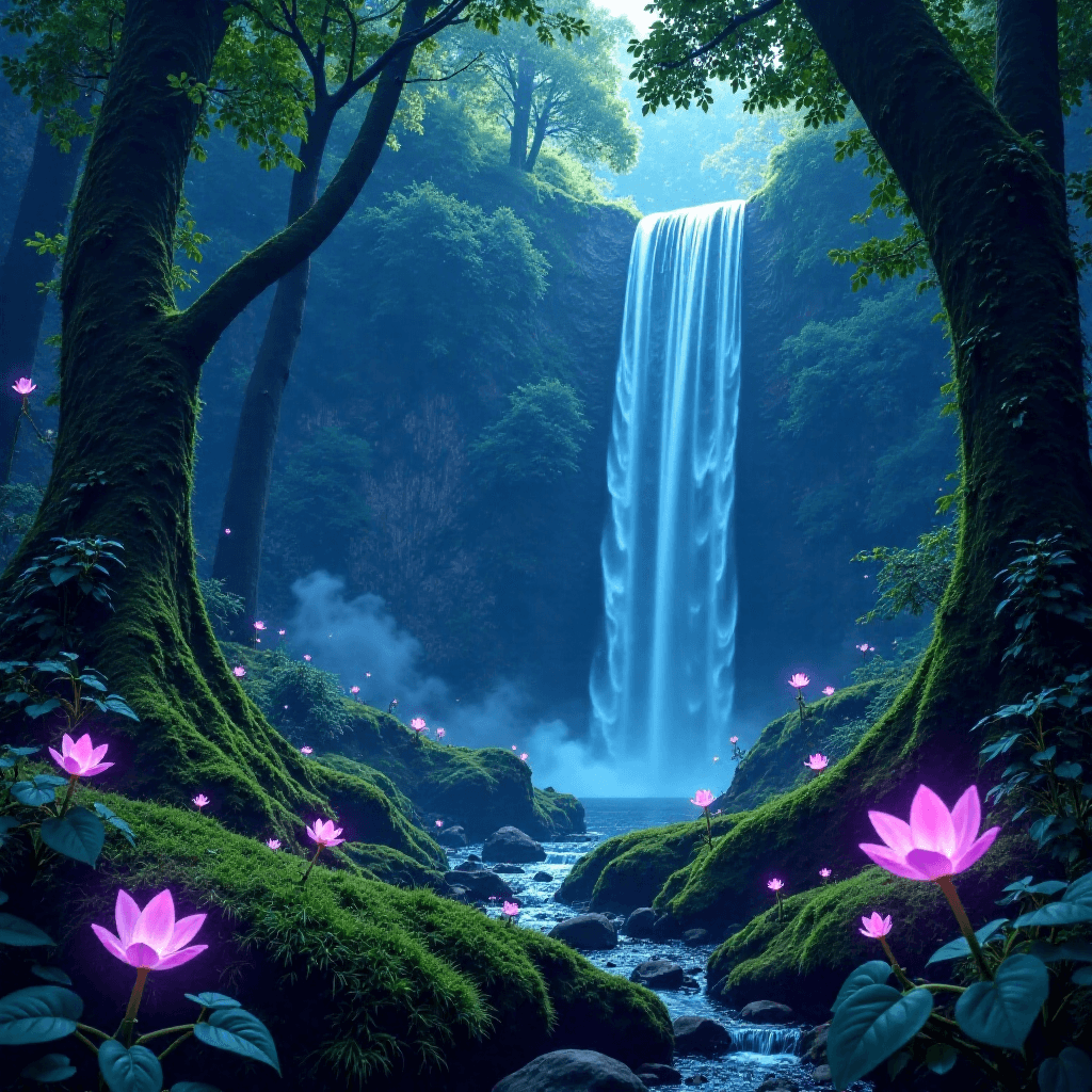 Mystic Forest with Bioluminescent Flora
