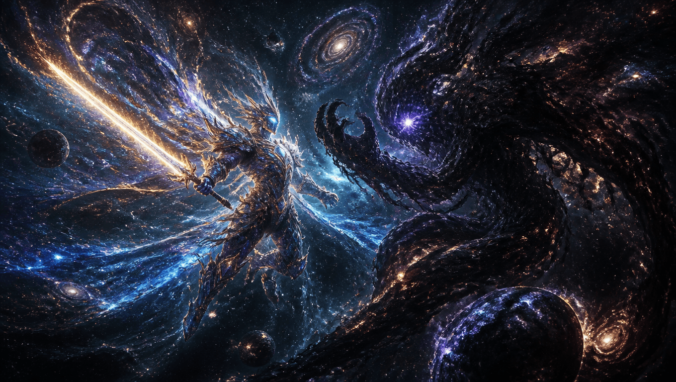 Celestial Warrior Battling in the Stars