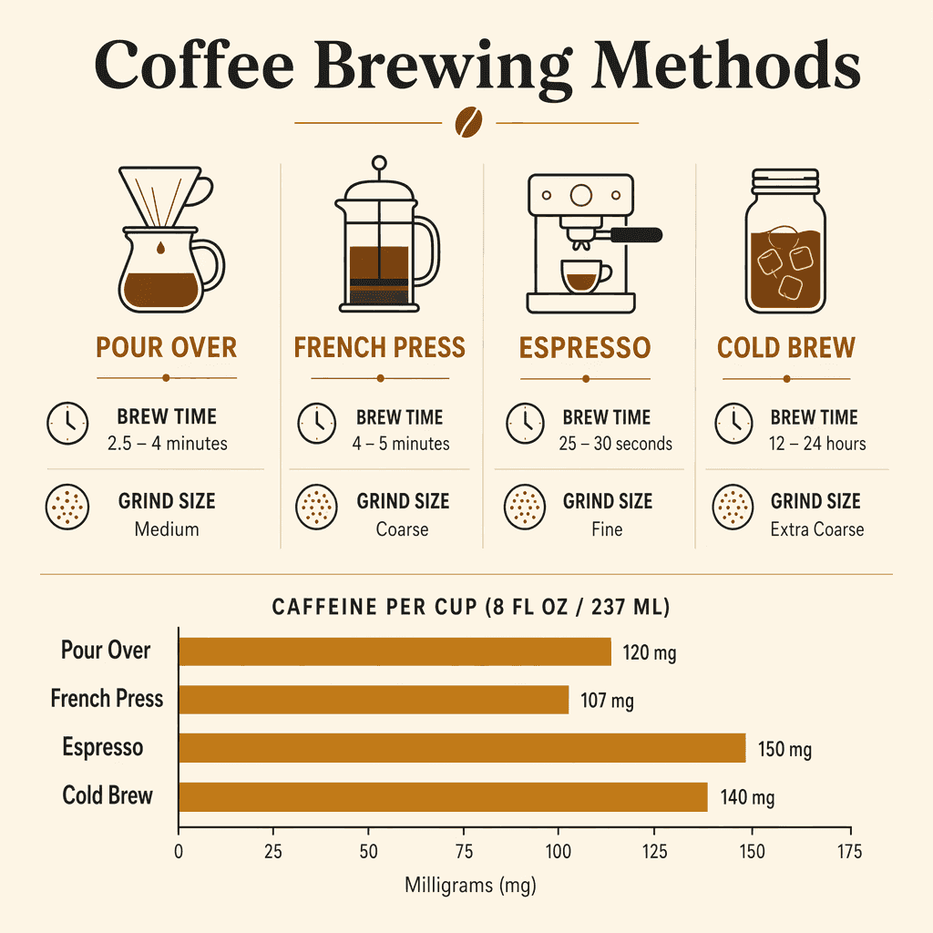 GPT Image 2 result: the same coffee brewing infographic prompt with a logically correct bar chart