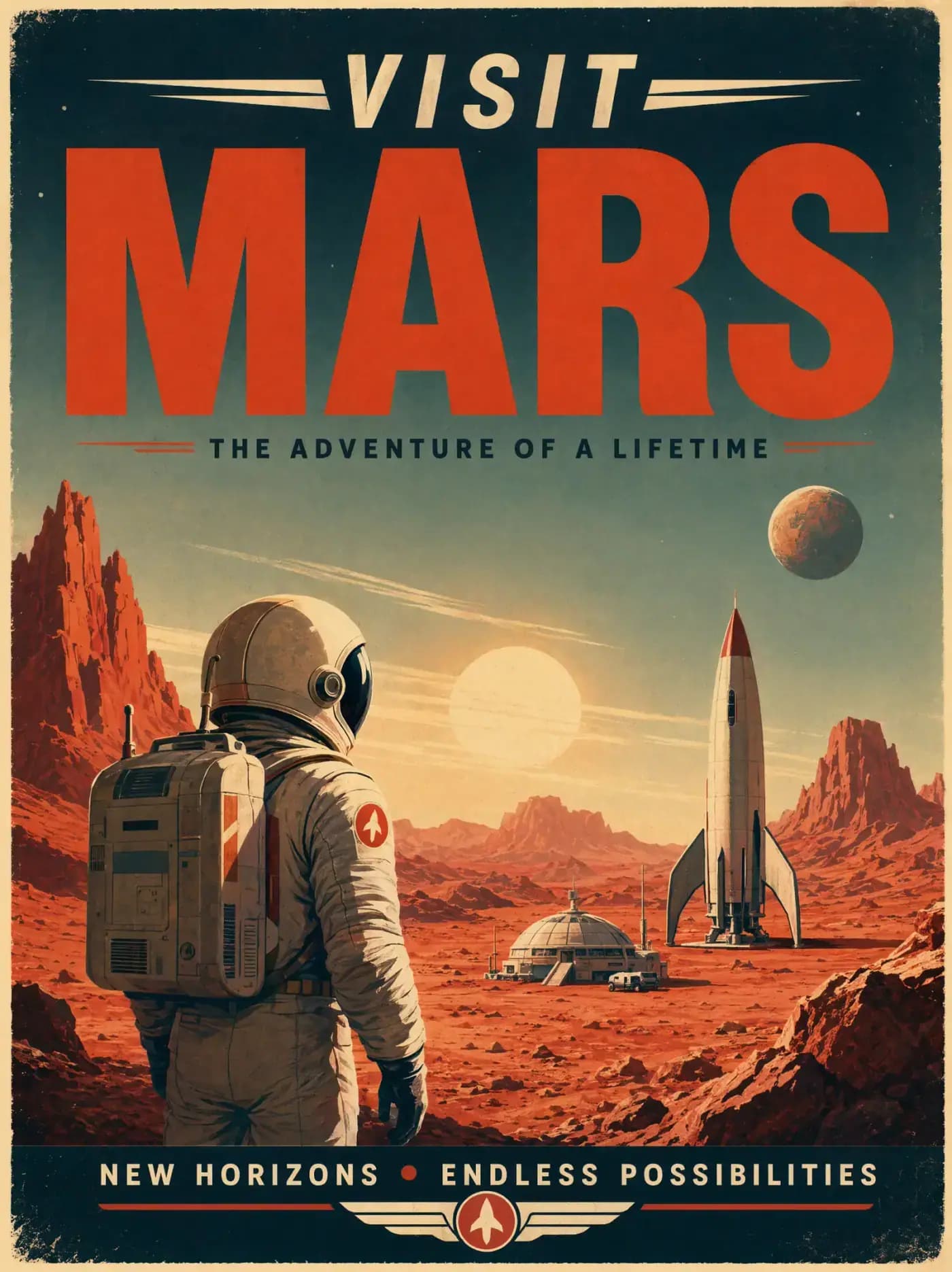 Retro travel poster reading Visit Mars