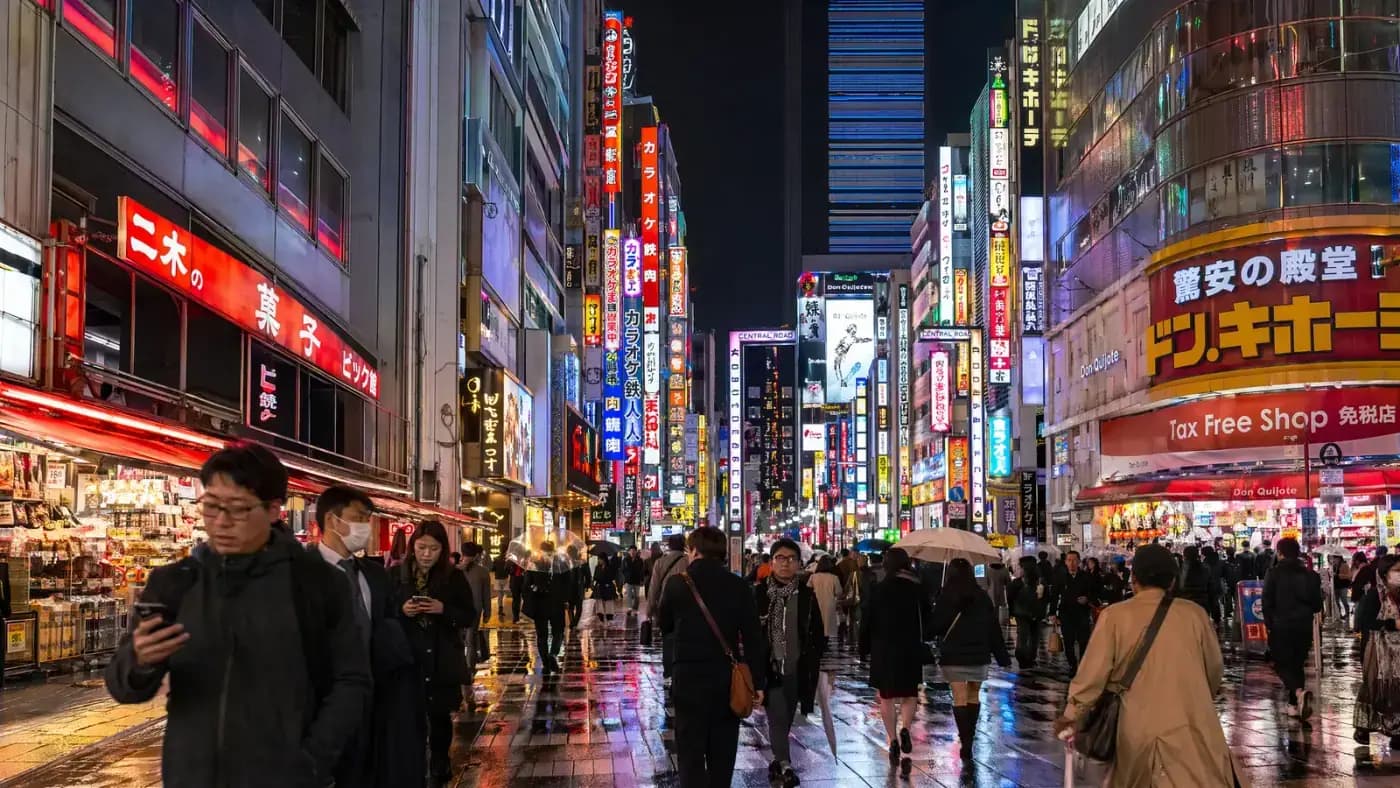 Photorealistic Tokyo street at dusk